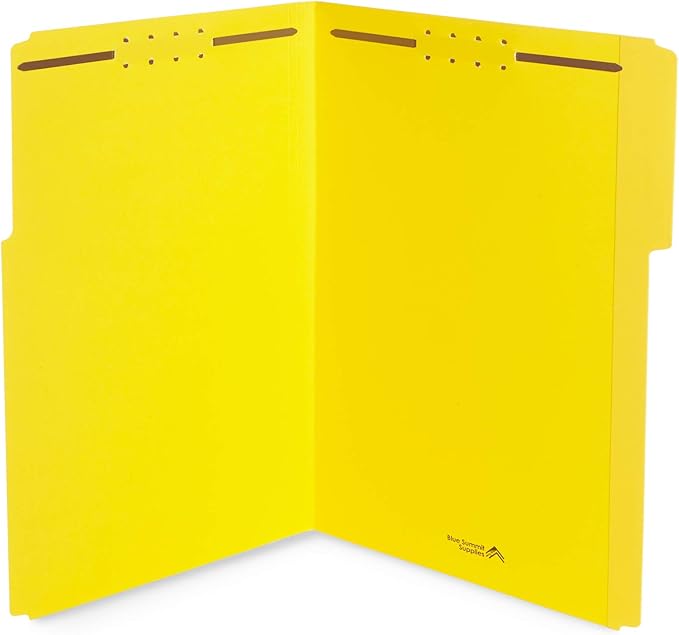 Blue Summit Supplies Yellow File Folders with Prongs, Legal Size, and 1/3 Cut Reinforced Tabs, Durable 2 Prongs, Designed to Organize Standard Medical or Law Files, 50 Pack