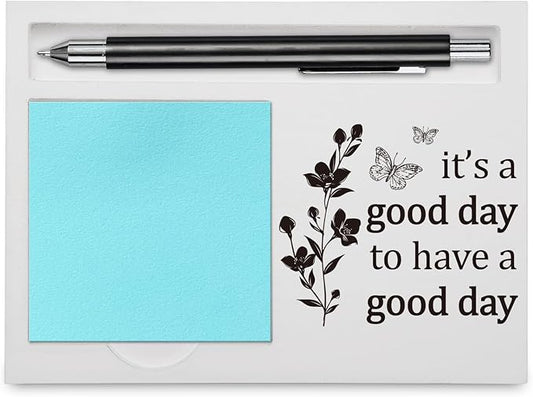 Inspirational Sticky Note Holder, It's a Good Day to Have a Good Day, Motivational Quote Desk Decor, Positive Office Supplies, Self-Stick Note Pad Holder for Women Men YBB03