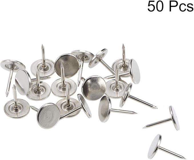 uxcell Upholstery Nails Tacks 11mmx15mm Flat Head Furniture Nails Pins Silver Tone for Furniture Sofa Headboards, 50 Pcs