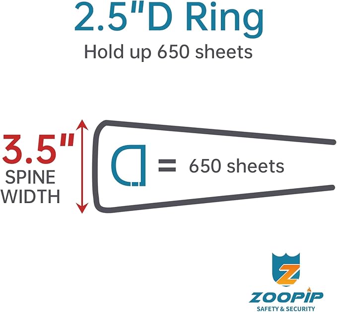 Fireproof 3 Ring Binder with Zipper, 2.5 Inch D Rings Hold up 650 Sheets of 8.5" x 11" (A4), Compatible with Clear Page Protectors, Built-in net and Pen Holder (1 Pcs, Black, 2.5")