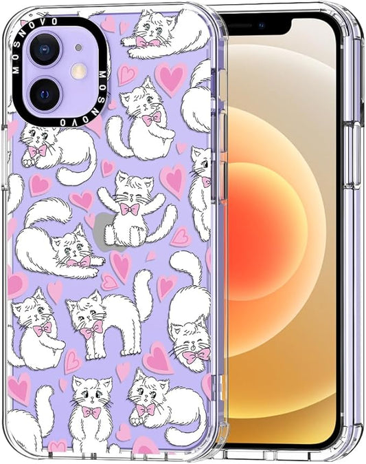 MOSNOVO Case for iPhone 12 Mini, [Buffertech 6.6ft Military-Grade Drop Protection] [Anti Peel Off Tech] Clear TPU Bumper Phone Case Cover Design - Kitties