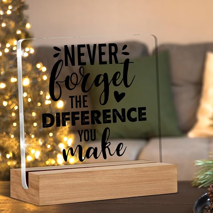 Retirement Gifts for Coworker Boss Leader Colleague Going Away Gift Clear Desk Decorative Sign Never Forget the Difference You Make Acrylic Sign With Wooden Stand for Desk Table Shelf