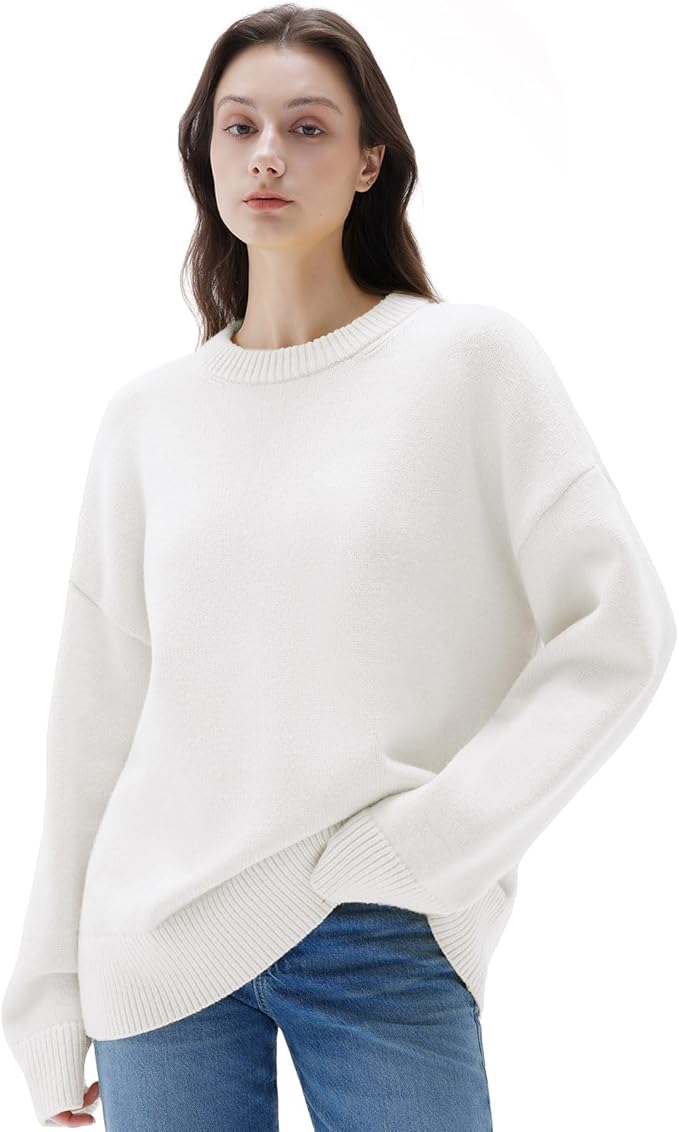 SUUKSESS Women Cashmere Oversized Long Sleeve Pullover Sweater Crew Neck Jumpers