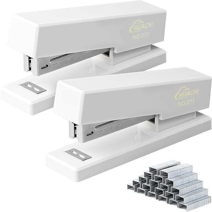 Desktop Stapler 2-Pack, Durable Office Stapler, 25 Sheet Capacity, Includes 1000 Staples for Home and Office Use (2, White)