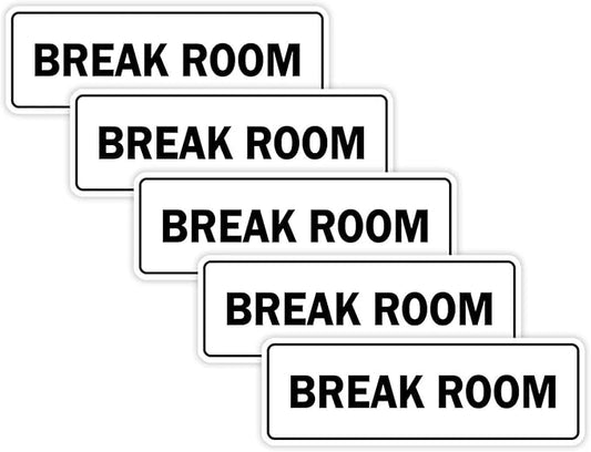 Standard Break Room Door or Wall Sign - White - Large 5 Pack