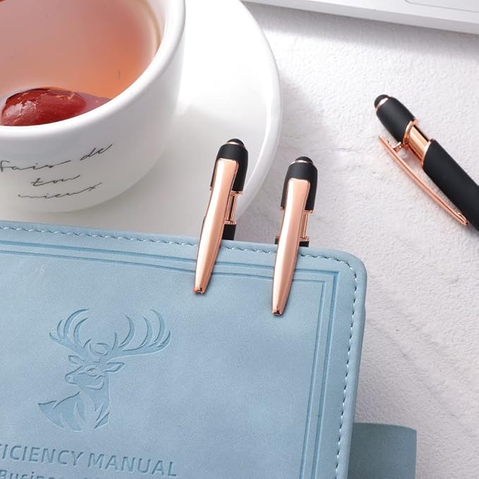 12 PCS 2 in 1 Stylus Ballpoint Pen with Stylus Tip, 1.0 mm Black Ink Metal Pen Stylus Pen for Touch Screens (Rose Gold & Black)