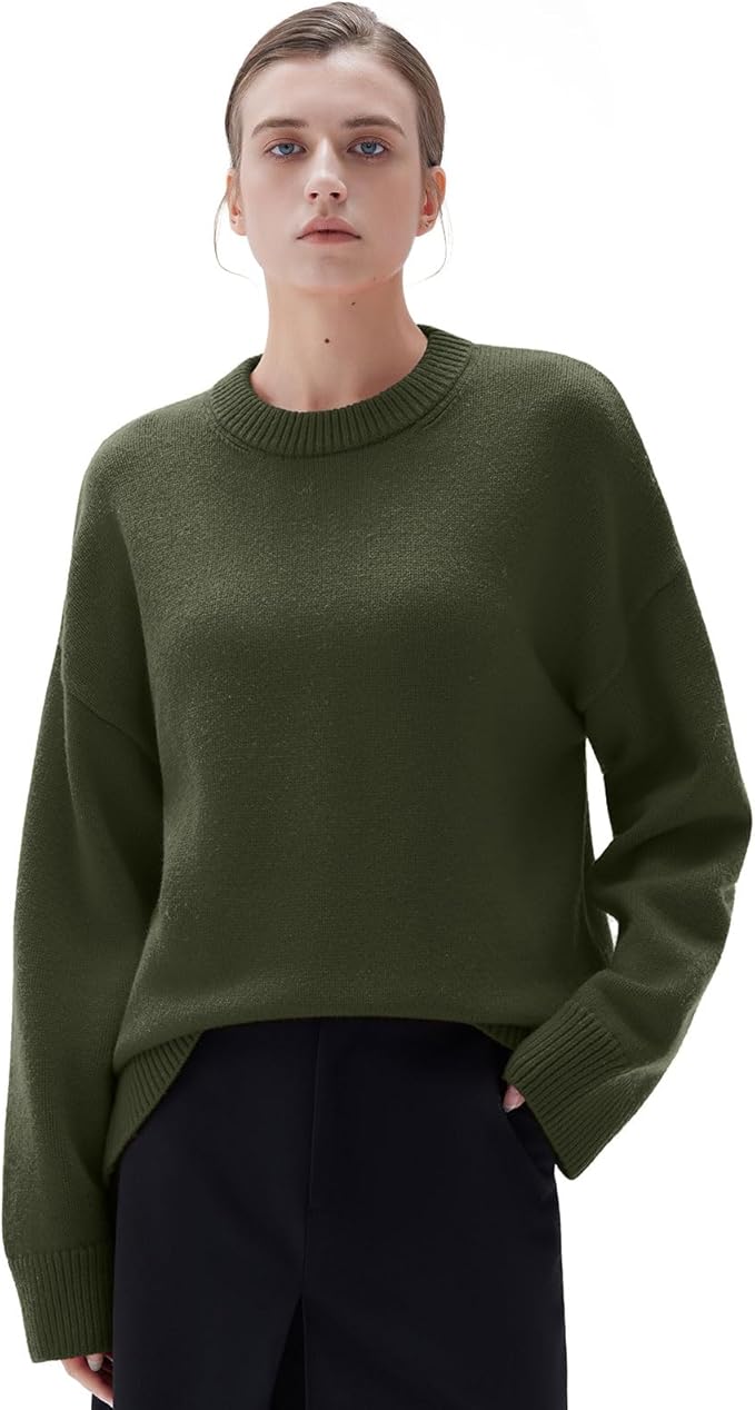 SUUKSESS Women Cashmere Oversized Long Sleeve Pullover Sweater Crew Neck Jumpers