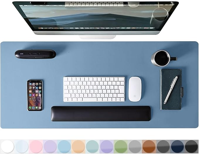 Desk Pad Protector Mouse Pad, Non-Slip Computer Mat, PU Leather Office Desk Mat, Waterproof Desk Pad for Keyboard and Mouse, Laptop Desk Blotter Pad for Home and Office, Denim Blue (17''X36'')