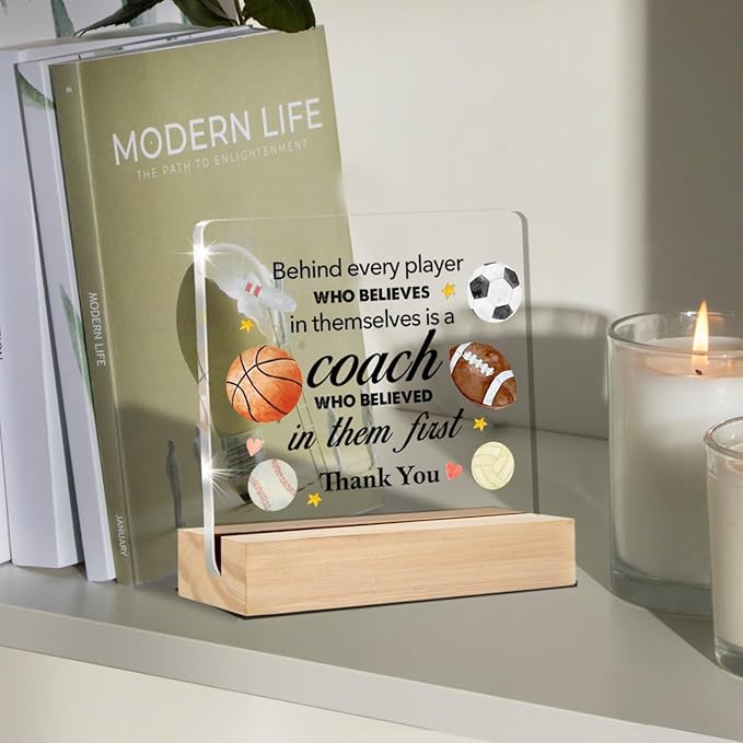 Thank You Coach Gifts Clear Desk Decorative Sign Sport Coach Appreciation Gift Acrylic Sign with Stand Team Coach Table Plaque Sign Keepsake Office Decor