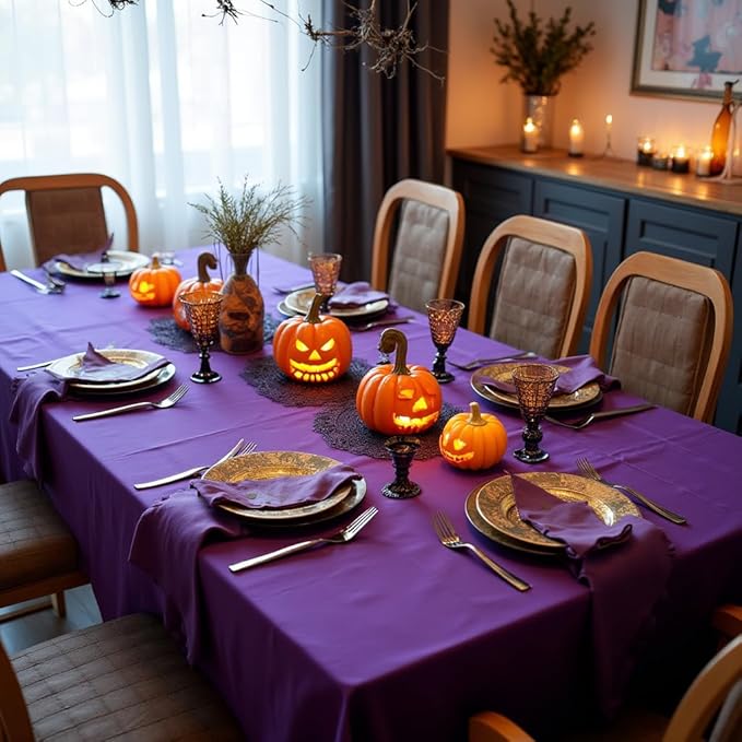 sancua Rectangle Tablecloth - 70 x 120 Inch - Stain and Wrinkle Resistant Washable Polyester Table Cloth, Decorative Fabric Table Cover for Dining Tables, Buffet Parties and Camping, Purple