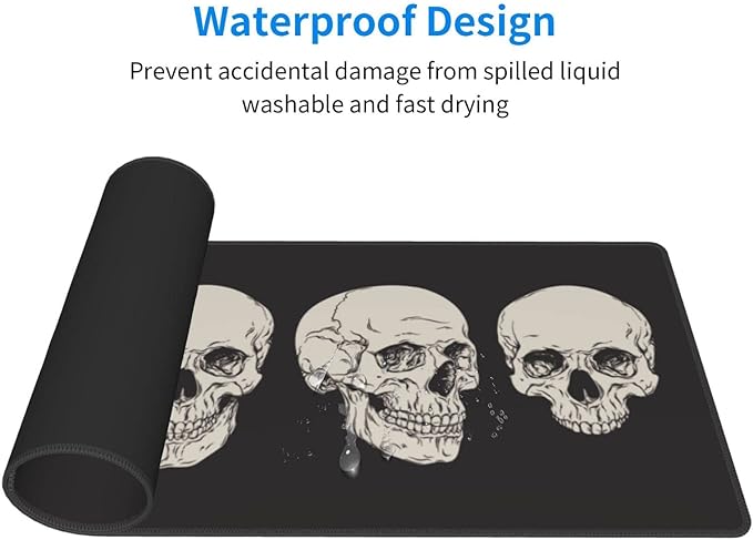 Human Skull Gaming Mouse Pad Non Slip XL Large Mousepad Stitched Edge Rubber Base Desk Mat for Laptop PC Computer