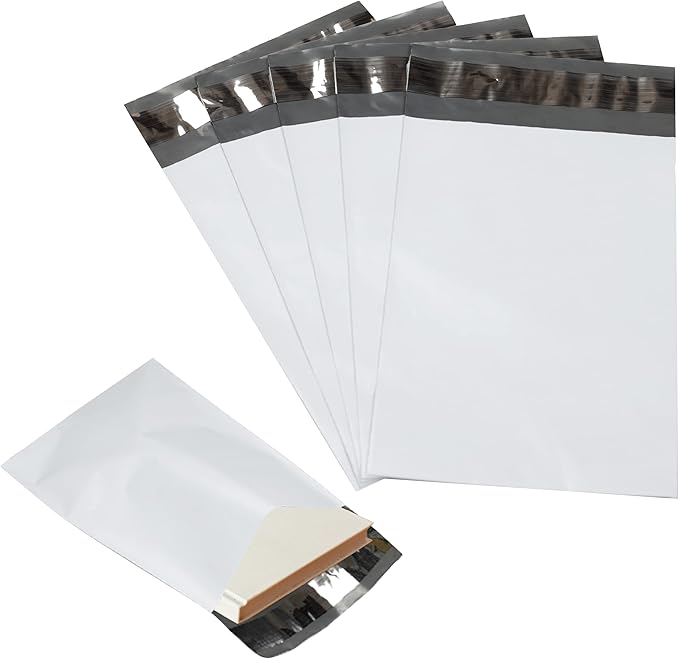 100 Pack Secure Seal White Poly Mailers Shipping Bags - Safe Shipping with 7.5x10.5 Mailers Poly Bags - E-Commerce Poly Bags for Shipping - Self Sealing 2 Mil Poly Shipping Envelopes