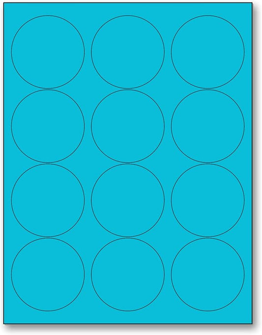 NextDayLabels - 8-1/2 x 11 Neon Color High Light Fluorescent Labels for Laser & Inkjet Printer (Blue Fluorescent, 2.5" Round - 12 Per Page | 1200 Labels)