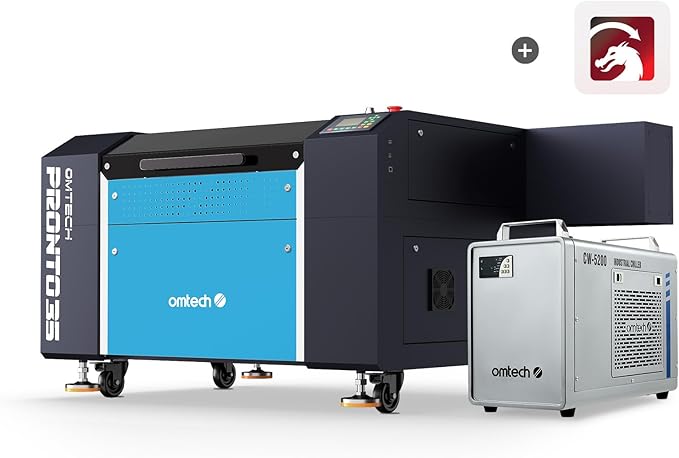 OMTech Pronto 100W CO2 Laser Engraver with Water Chiller&LightBurn, 28"x20" Laser Engraving Machine with Autofocus 2 Way Pass-Throughs Built-in Air Assist, Laser Cutter for Wood Glass Acrylic More