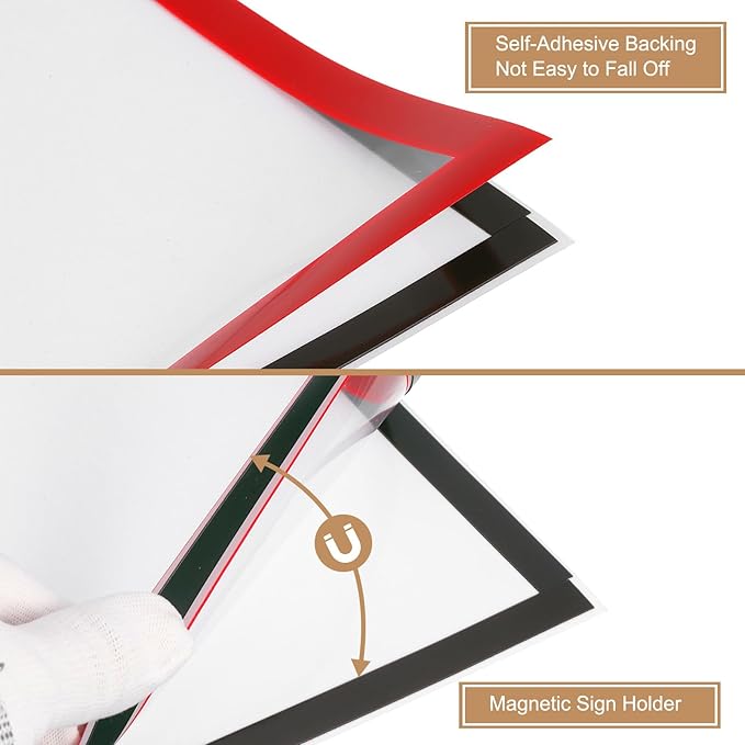 uxcell 5 Pcs Magnetic Sign Holder, 5" x 7" Self-Adhesive Magnetic Wall Signs Holder Magnetic Picture Frame Document Holder for Home Office Wall Window Displays, Red