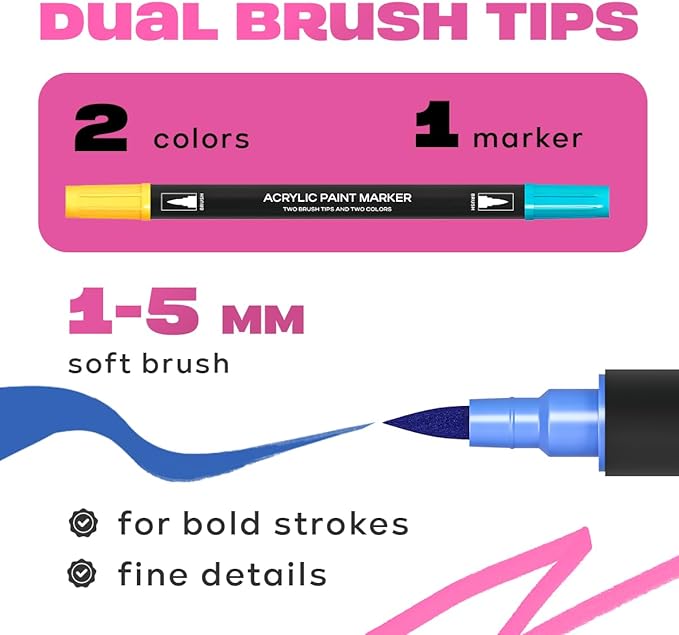 Acrylic paint pens create art – Dual Brush Tip Acrylic Markers Set, Waterproof Quick-Drying Ink for Rock Painting, Glass, Wood, Fabric (36)