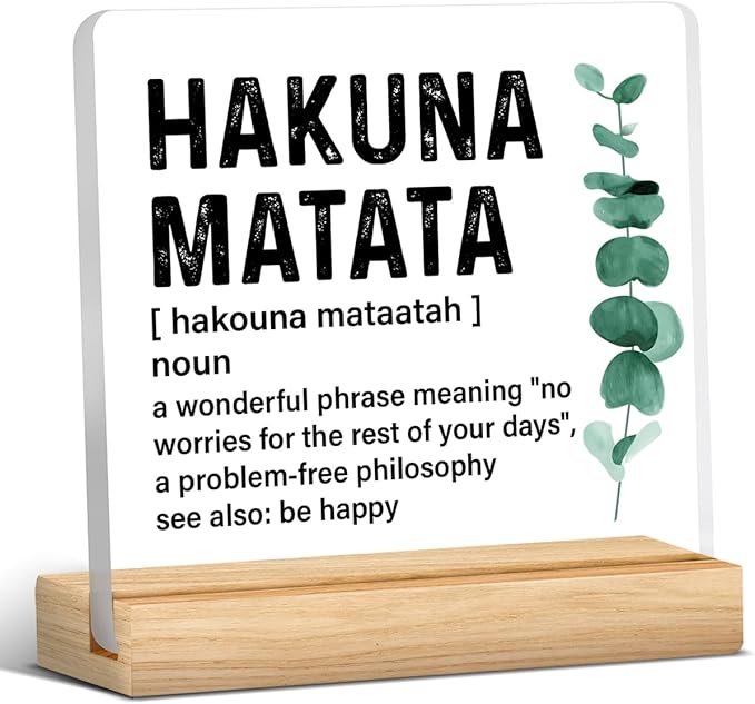 Inspirational Motivational Gifts for Men Women, Encouragement Gifts Hakuna Matata Definition Acrylic Desk Sign Decor