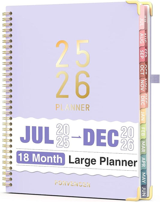 Jul 2025 - Dec 2026 Planner, Forvencer Academic Planner 2025-2026, 18 Month Daily Planner, 8.5" x 11", Weekly & Monthly Agenda Book, Hardcover Calendar Book, School Supplies for Student Teacher, Purple