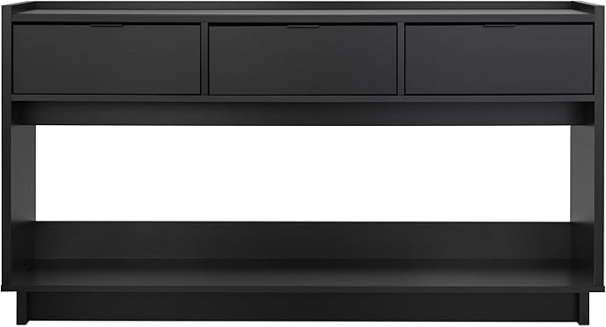 Prepac Black Simply Modern Entryway Table, Narrow Console Table with 3 Drawers, Media Console with Storage, 15.75" D x 60.25" W x 32" H