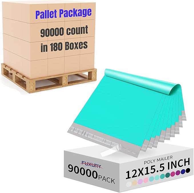 Fuxury 90000 Pcs 12x15.5" Poly Mailers Envelopes Shipping Bags for Clothing,Strong Adhesive Packaging Bag for Small Business Suppliers, Self Seal Mailing Poly Bags,Teal