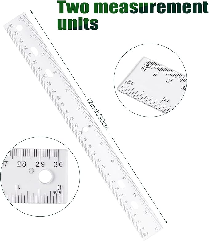 28 Pack Plastic Ruler 12 Inch Transparent Rulers - Metric Bulk for Kids School Office Classroom, Clear
