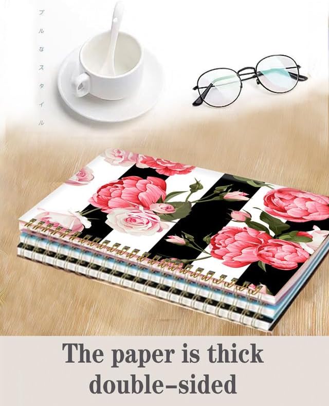 Spiral Journal Notebook,A5 Hardcover Lined Journals for Women Girl 6 x 8.3 in,120 Pages Thick Paper,Cute College Ruled Writing Notebook for Gifts Office Work School(Peony Rose)