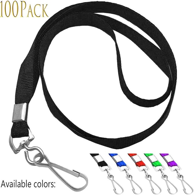 Beebel Lanyards 100 Pcs Lanyard for Id Badges Flat Lanyard with Badge Clip J-Hook