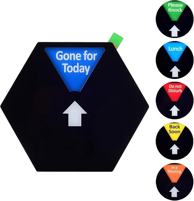 Kichwit Privacy Sign for Office Door, Do Not Disturb Sign, Please Knock, In a Meeting, Back Soon, Lunch and Gone for Today, 5 Inch, Black