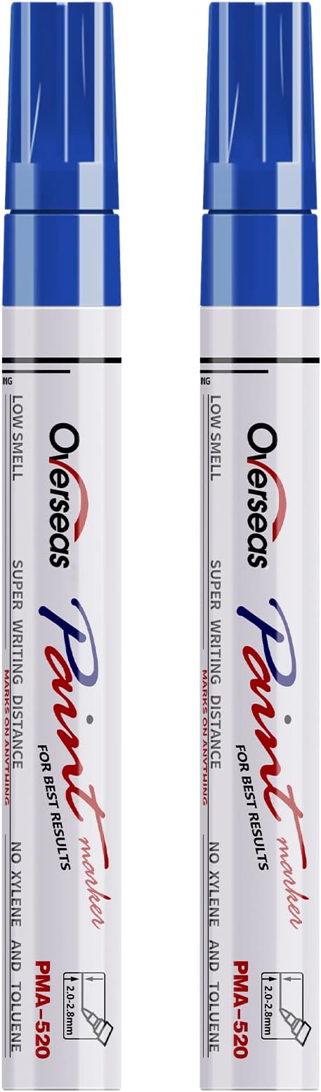 Overseas Permanent Paint Pens Blue Markers - 2 Pack Single color Oil Based Paint Markers, Medium Tip, Quick Drying and Waterproof Marker Pen for Metal, Rock Painting, Wood, Plastic, Canvas, Mugs