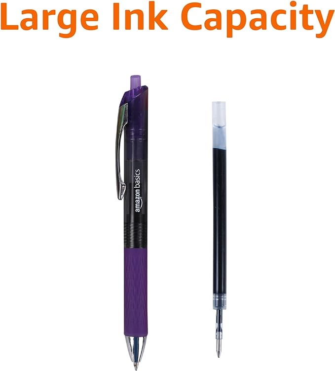 Amazon Basics Gel Pens Fine Point Smooth Writing Pens, Retractable, Assorted, 0.7mm, 12 Pack