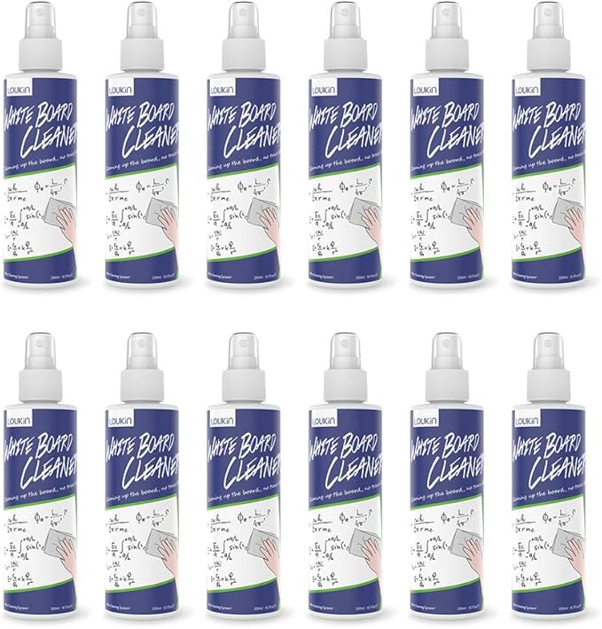 loukin Non-Toxic Whiteboard Cleaner, 8.5 fl oz Dry Erase Board Cleaner, White board Cleaning Spray, Removes Stubborn Marks from Whiteboards, Chalkboard (12-Pack)