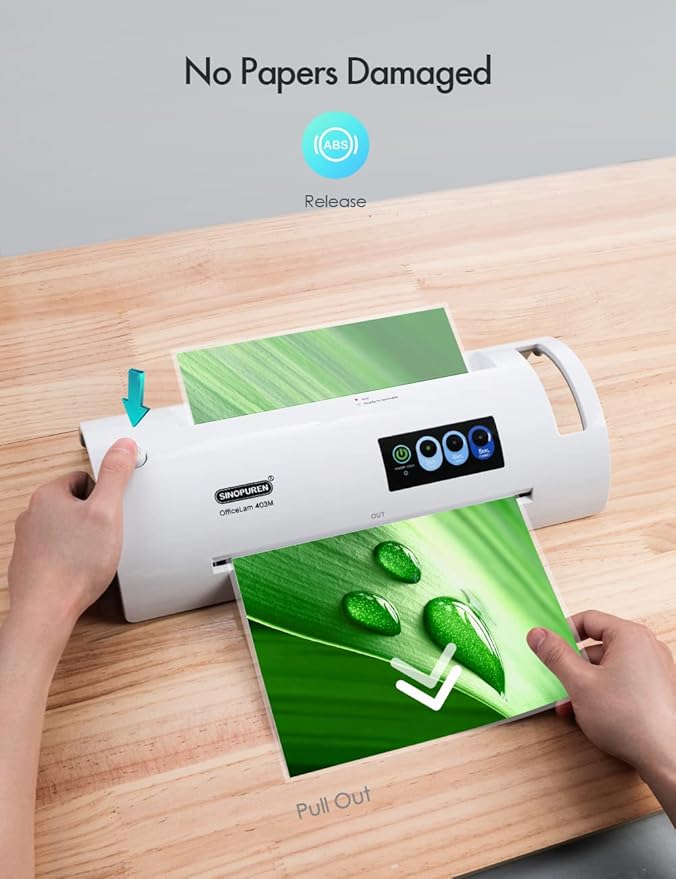 Laminator Machine, SINOPUREN Laminating Machine, Thermal Lamination 9-inch Quick 1min Warm-up JamFree-Tech Personal Lamination Work with 3mil 4mil 5mil Pouches, School/Office/Home use, White