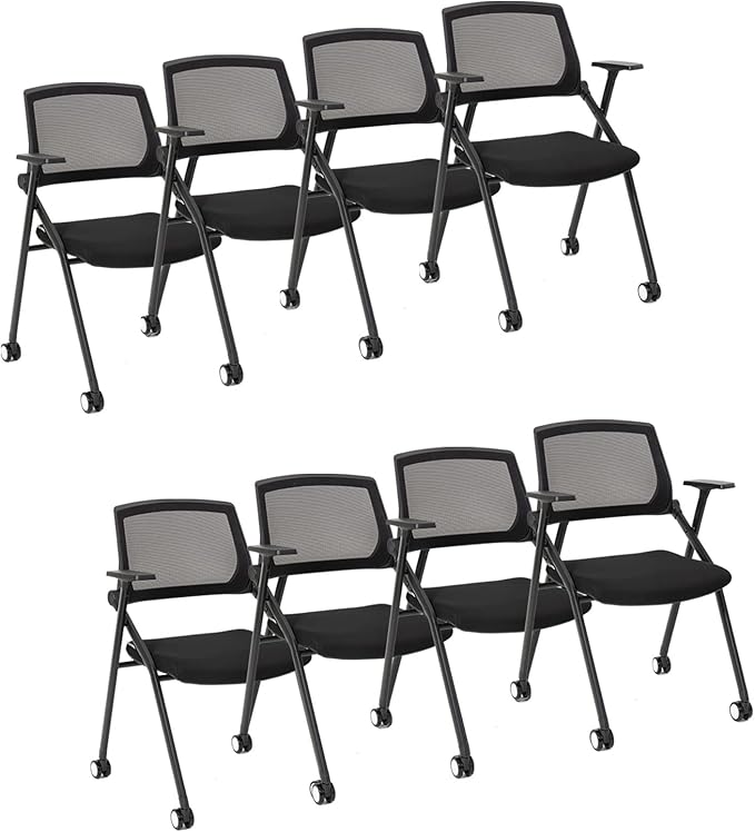 8 Pack Executive Office Chairs with Caster Adjustable Armrest Ergonomic Mid-Back Breathable Mesh Foldable Conference Reception Chair Set for Home School Waiting Room