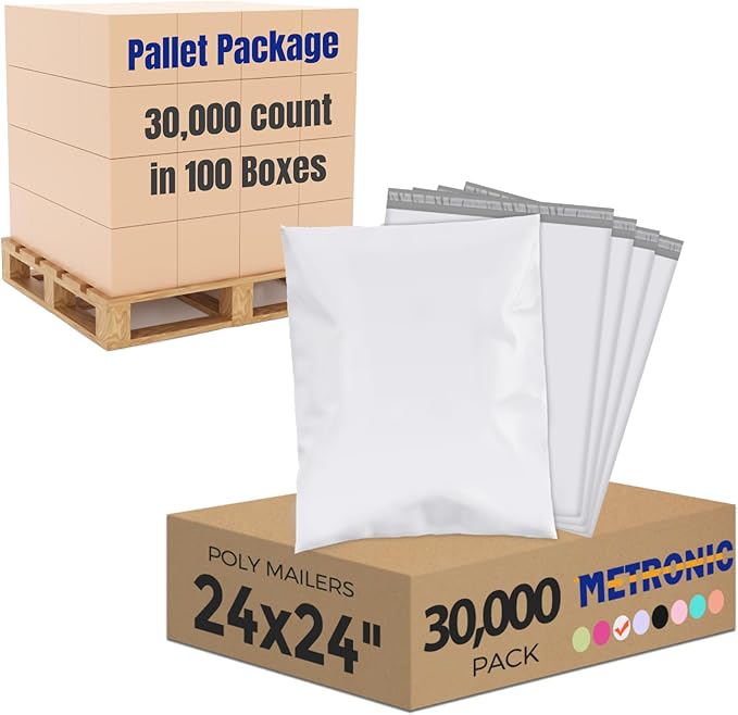 Metronic Poly Mailers 24x24 30000 Pcs Large Shipping Bags for Clothing White Packaging Bags Strong Self Seal Adhesive Shipping Envelopes for Business Tear-resistant Mailing Bag Mailing Envelopes
