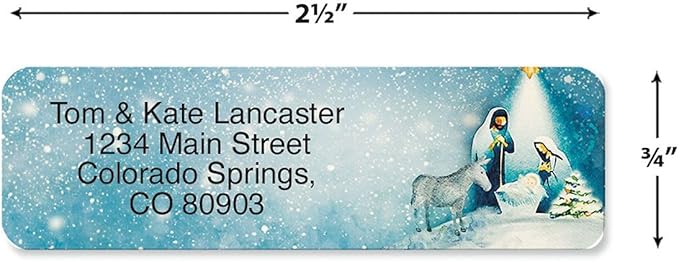 Colorful Images A Child is Born Christmas Rolled Return Address Labels - Set of 125 2 1/2" x 3/4" Personalized Sticker Labels, Religious, Faith