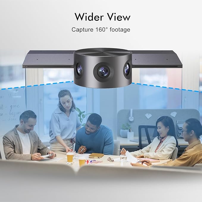 Panoramic 180° Video Camera, Immersive Video Conference Experience, both Overall and Speakers’ Close-up view, 1080P Webcam for Huddle Room and Homebased Office, Plug and Play with Micro SD Card Slot