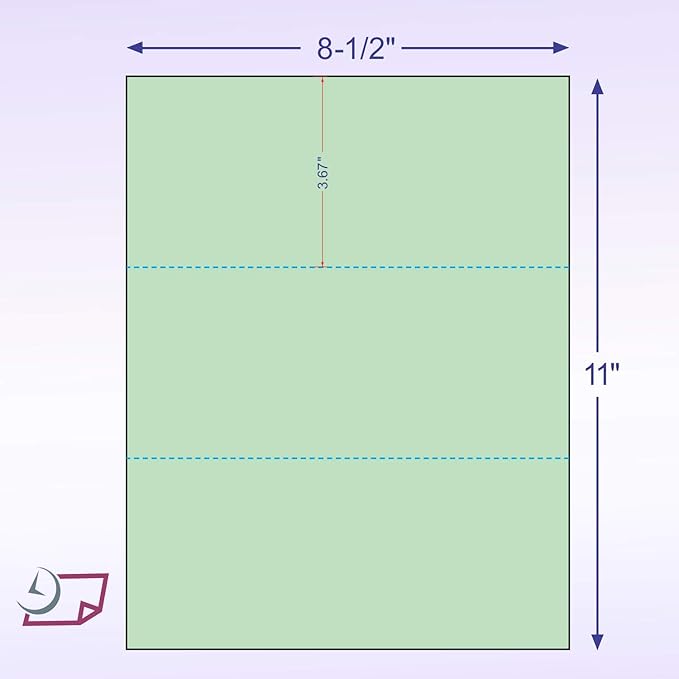 NextDayLabels - Pack of 500 Sheets, 8-1/2 x 11" Letter Size Perforated Paper (Green, Perf @ 3-2/3" and 7-1/3")