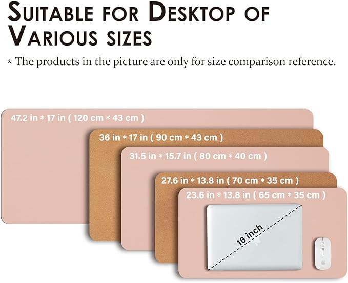 Cork Desk Mat - Dual-Sided Desk Pad for Office and Home - Desk Organization and Accessories - Ideal for Large Mouse Pad and Desk Mats on Top of Desks(Pink,31.5"x 15.7")