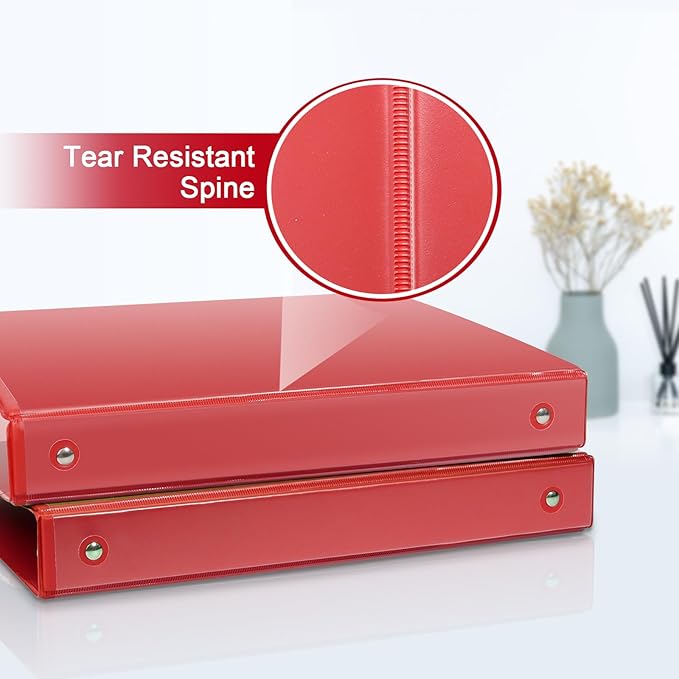 COMIX 3 Ring Binder 1 inch with Clear View Cover, 1" View Binder Holds 200 Sheets of US Letter Size Paper, 6 Pack (Red)