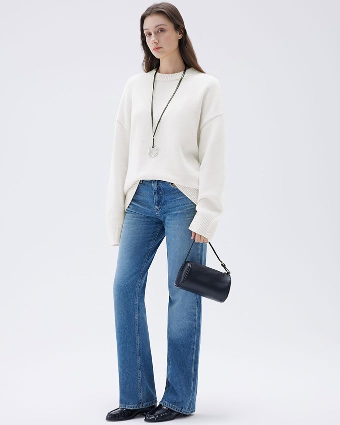 SUUKSESS Women Cashmere Oversized Long Sleeve Pullover Sweater Crew Neck Jumpers