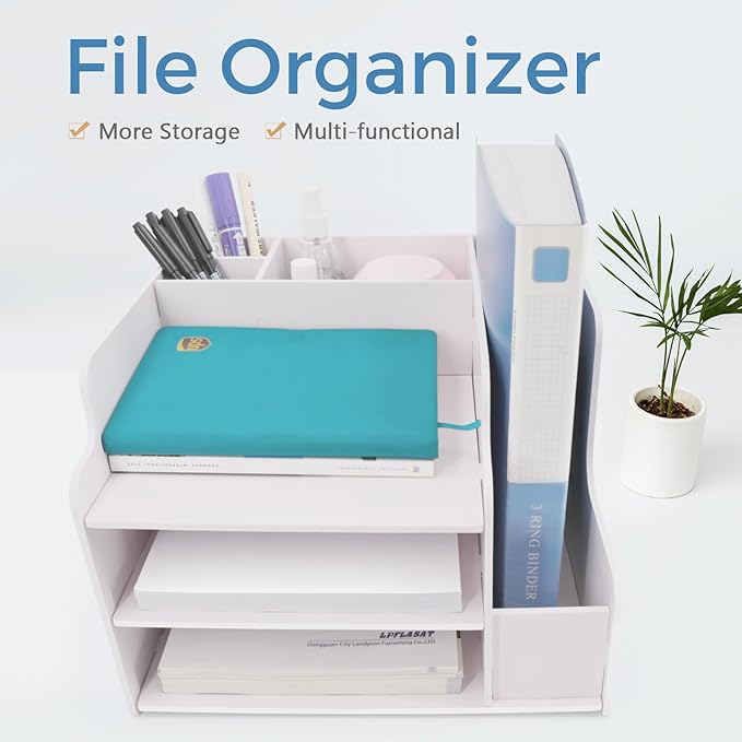 SONGWAY Desk File Organizer and Accessories - 3 Tier Paper Organizer with Horizontal and Vertical File Folder Holders, Paper Letter Tray, Desk Organizers and Storage for Home Office School