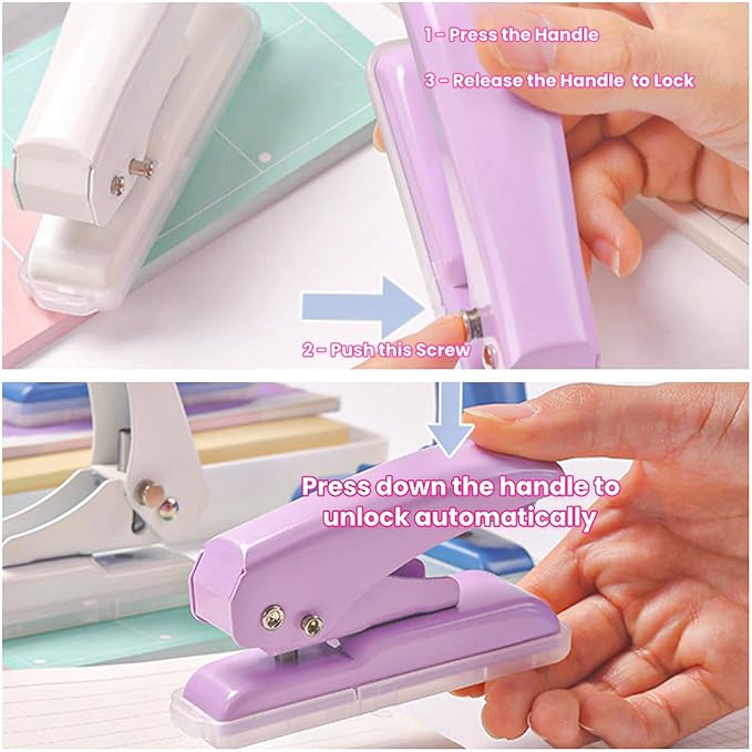 Single Hole Punch, 40 Sheets Punch Capacity Hole Puncher Heavy Duty Hole Puncher Single Small Hole Punch One Hole Puncher for Crafts Paper Cards Tags Scrapbook-1/4 inch Hole, Purple