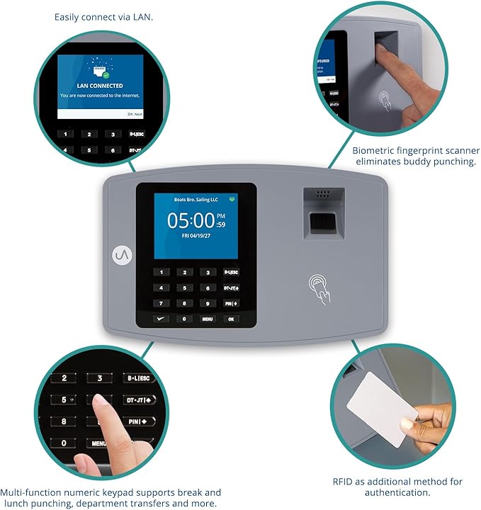uAttend BN6000 Biometric Time Clock System for Small Business with Cloud-Based Employee Timecards