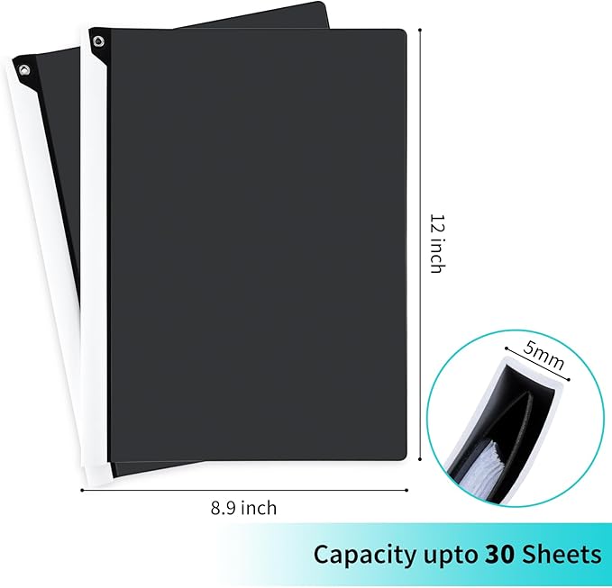 5PCS Clear Report Covers with Swing Clip, Professional Clear Front Presentation Folders Resume Folder, 30 Sheets Capacity A4 Size File Document Organizer, No Punch Needed (Black)