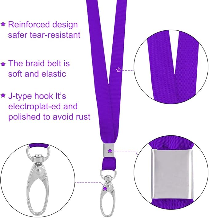 50 Pack Lanyards for Id Badges Holder Bulk Lanyard with Clip Swivel Hooks(Purple)