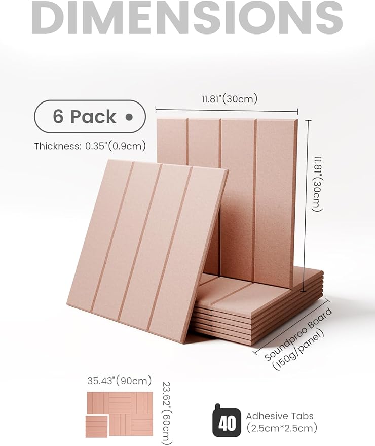 Felt Bulletin Board Tiles Large 36" x 24" Cork Board Alternative-6 Pack with 40 Adhesive Tabs, Thick Slat Wall Panels for Office Decor, Push Pin Board Wall Organizer Alternative - Pink