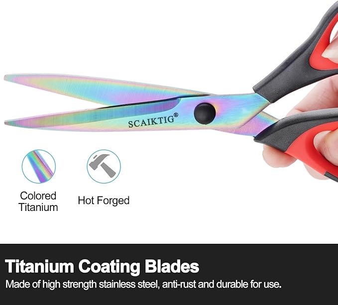 Craft Scissors Set of 3 Pack, All Purpose Sharp Titanium Blades Shears, Comfort Grip Handle, Multipurpose Fabric Scissors Tool Great for Adults, Office, Sewing, School and Home Supplies, Red&Black