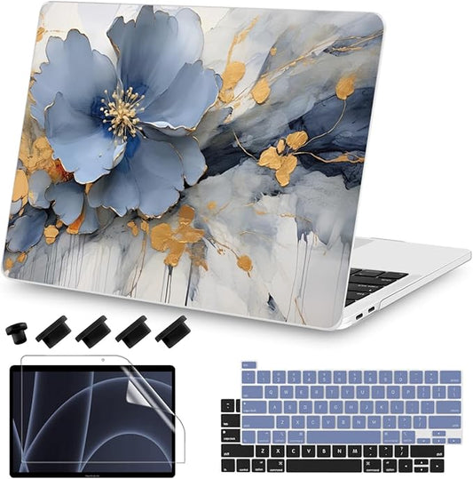 Teryeefi Compatible with M2 M1 MacBook Pro 13 inch Case A2338 A2251 A2289 A2159 A1989 A1706 A1708 (Release 2016-2020 2022),Protective Slim Cover+Keyboard Cover for MacBook Pro 13 Touch Bar, Art Floral