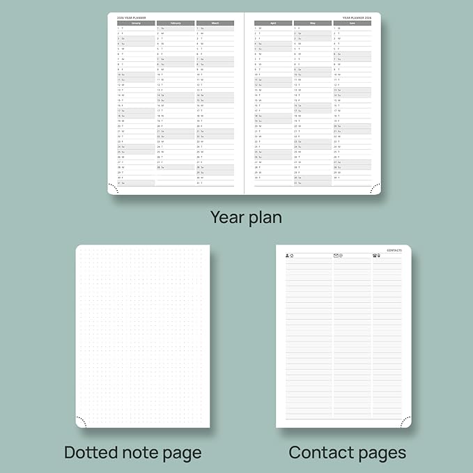POPRUN Planner 2025-2026 Weekly Notebook (Medium 6.5''x 8.5'') Academic Calendar (JUL.25 - JUN.26) Appointment Book with Monthly Tabs, Leather Soft Cover, Inner Pocket, 100 GSM - Petrol Green