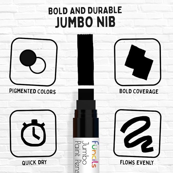 4 Jumbo Black Poster Markers - 15mm Fat Acrylic Paint Markers for Wood, Rock Painting, Plastic, Glass, Metal, Walls, Fabric - Large Thick Permanent Paint Pens for Signs, Board, Teachers